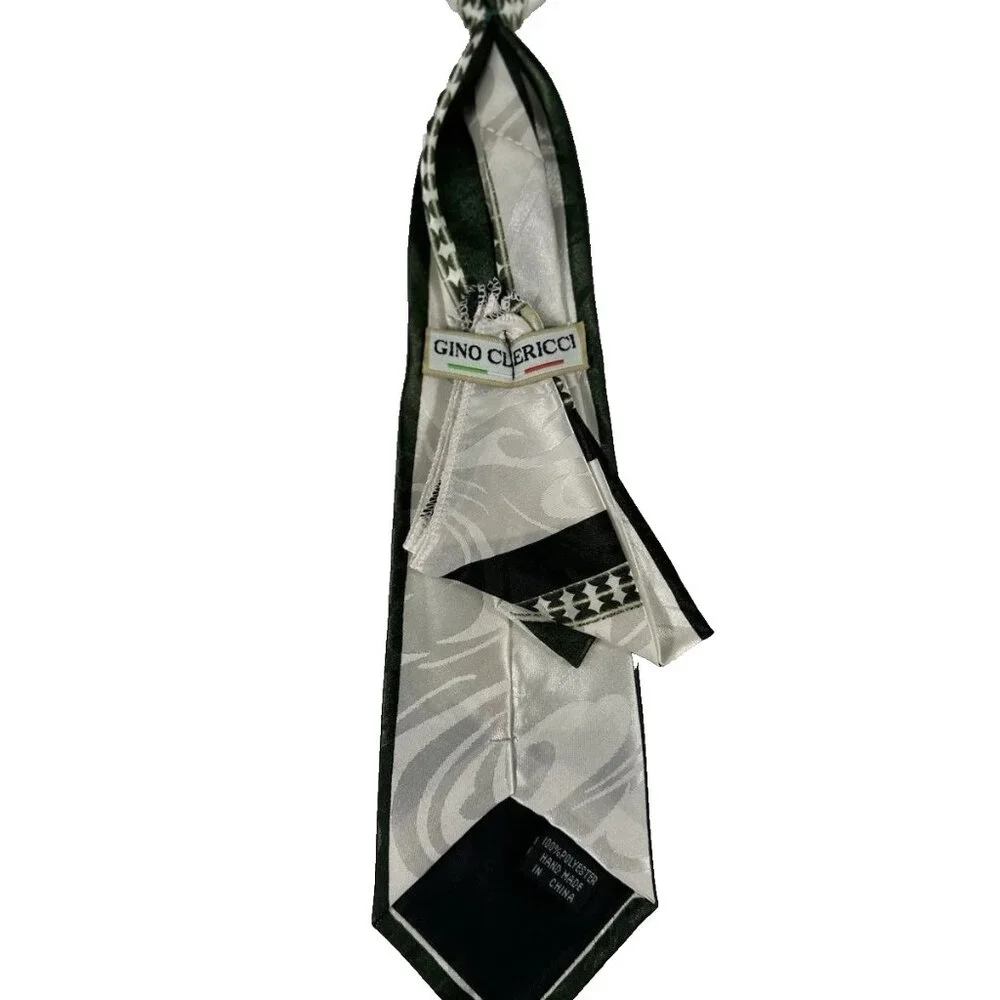 Gino Clericci Boy's Clip-on Tie Hanky Green Cream Hand Made Polyester 10
